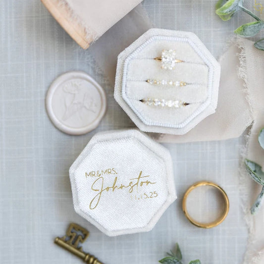 קופסת קטיפה מהודרת לטבעות – בעיצוב אוקטגוני עם שלושה תאים